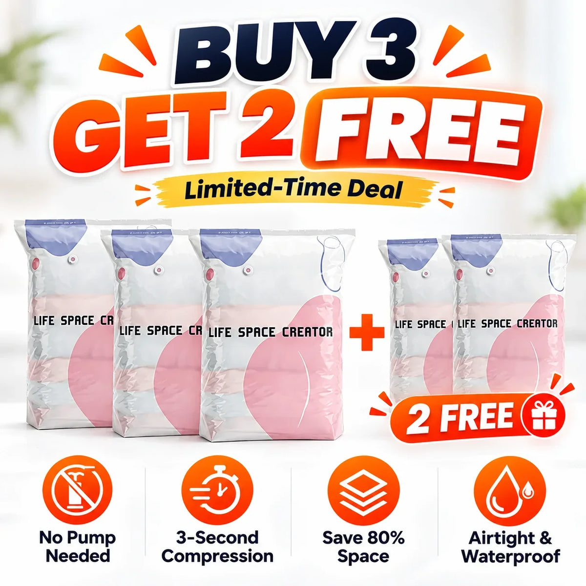 💨No-Pump 3D Vacuum Storage Bags