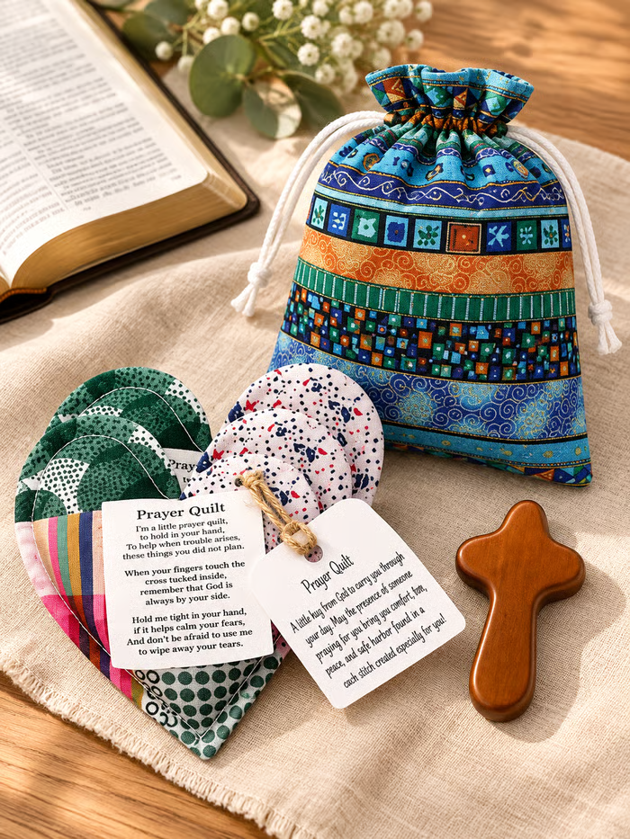 ⏰ LAST DAY 49% OFF - 🎁 Pocket Prayer Quilt Set | Mini Handmade Prayer Blankets with Cross & Drawstring Bag Christian Gifts ✝️