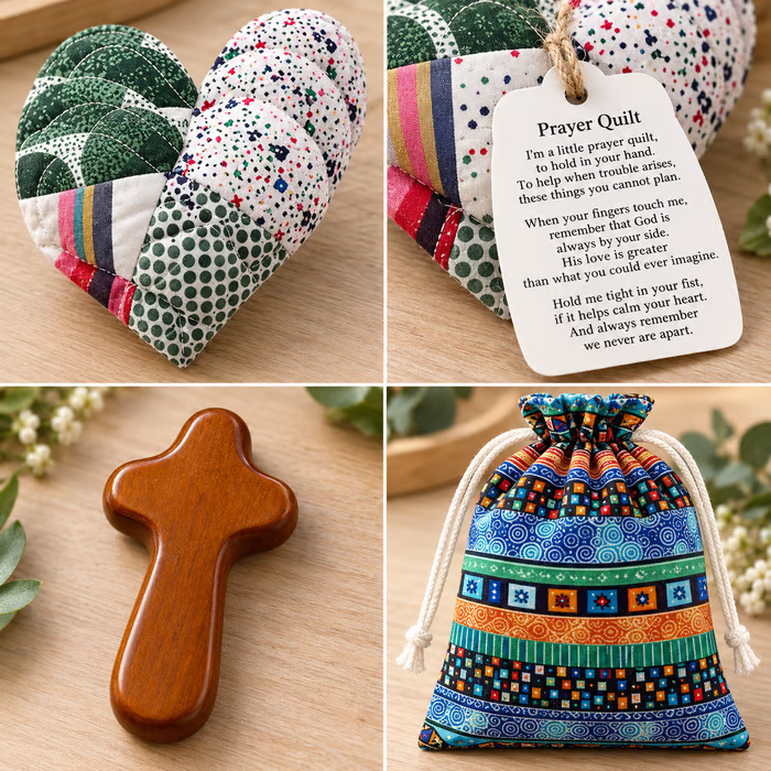 ⏰ LAST DAY 49% OFF - 🎁 Pocket Prayer Quilt Set | Mini Handmade Prayer Blankets with Cross & Drawstring Bag Christian Gifts ✝️